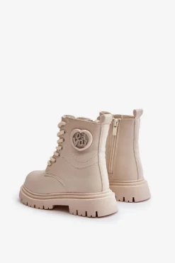 Dziewczęce></noscript>Boto Botki Dziewczęce Ocieplane Futerkiem Na Zamek Beżowe Evaliraea