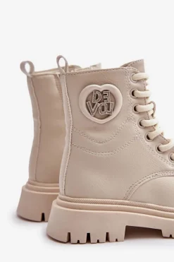 Dziewczęce></noscript>Boto Botki Dziewczęce Ocieplane Futerkiem Na Zamek Beżowe Evaliraea