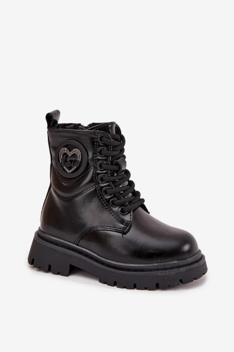 Dziewczęce>Boto Botki Dziewczęce Ocieplane Futerkiem Z Ozdobą LOVE Czarne Rosaira Czarny