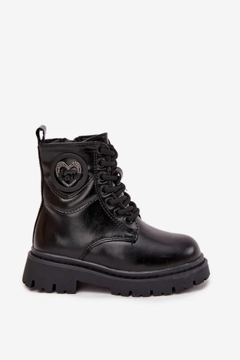 Dziewczęce>Boto Botki Dziewczęce Ocieplane Futerkiem Z Ozdobą LOVE Czarne Rosaira Czarny