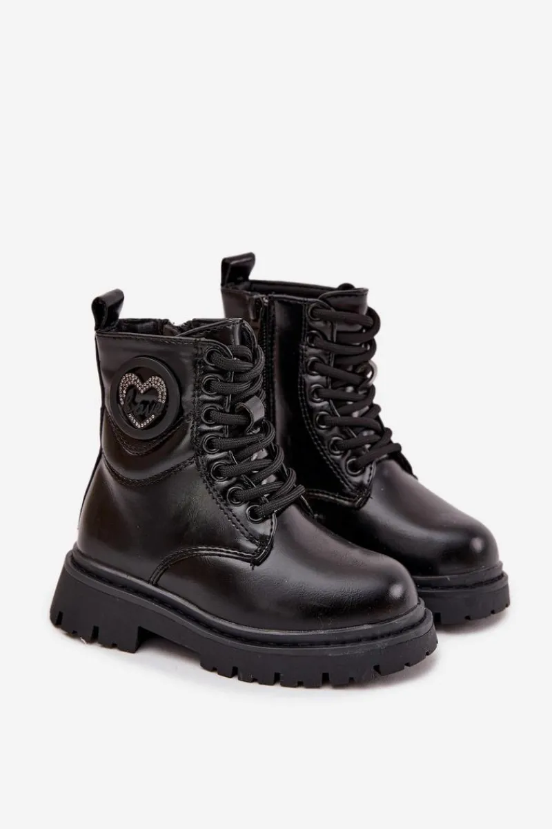 Dziewczęce>Boto Botki Dziewczęce Ocieplane Futerkiem Z Ozdobą LOVE Czarne Rosaira Czarny