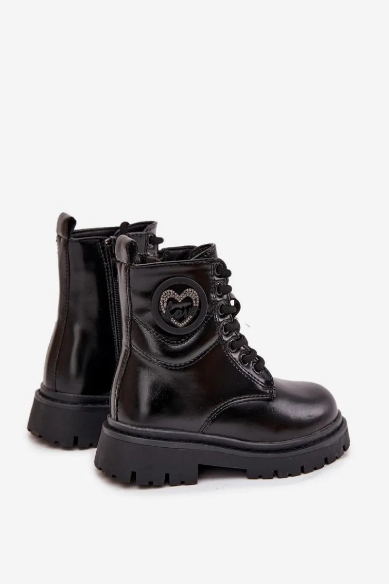 Dziewczęce>Boto Botki Dziewczęce Ocieplane Futerkiem Z Ozdobą LOVE Czarne Rosaira Czarny