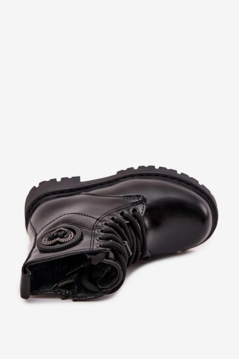 Dziewczęce>Boto Botki Dziewczęce Ocieplane Futerkiem Z Ozdobą LOVE Czarne Rosaira Czarny