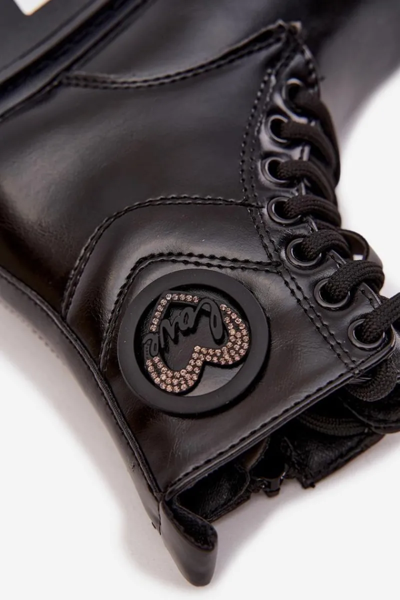 Dziewczęce>Boto Botki Dziewczęce Ocieplane Futerkiem Z Ozdobą LOVE Czarne Rosaira Czarny