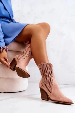 Online Boto Botki Kowbojki Ażurowe Na Słupku Różowe Caroline