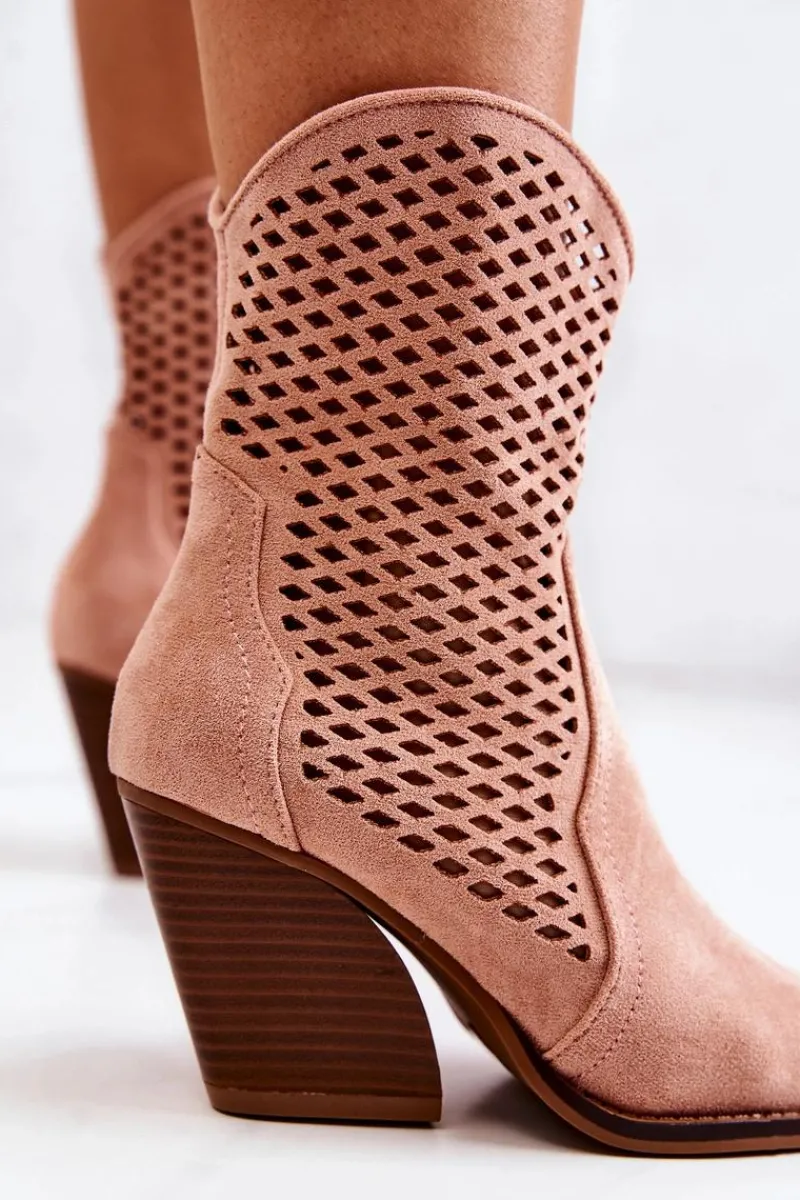 Online Boto Botki Kowbojki Ażurowe Na Słupku Różowe Caroline