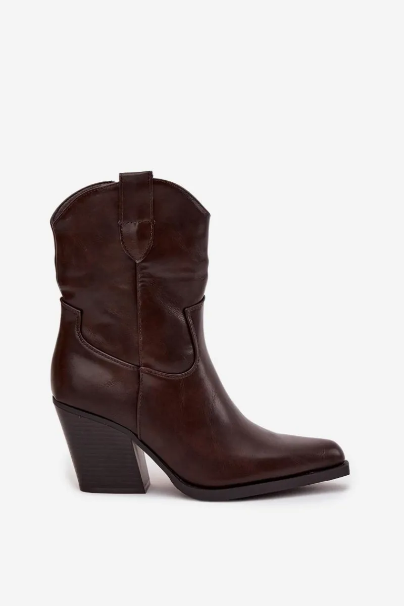 Botki Ocieplane|Botki Skórzane>Boto Botki Kowbojki Damskie Eko Skórzane Na Słupku Czekoladowe Morelia Brązowy