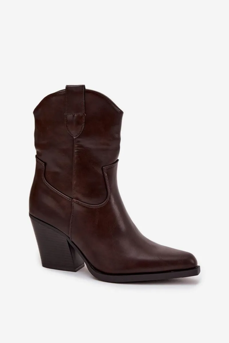 Botki Ocieplane|Botki Skórzane>Boto Botki Kowbojki Damskie Eko Skórzane Na Słupku Czekoladowe Morelia Brązowy