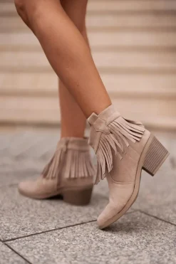 Botki Kowbojki Damskie Na Zamek Eko Zamszowe Beżowe S.Barski HY42-127 Damskie Botki Skórzane|Botki Na Słupku