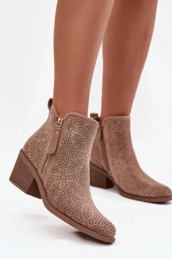 Damskie buty S.Barski Botki Kowbojki Damskie Na Obcasie S.Barski HY52-538 Beżowe Beżowy