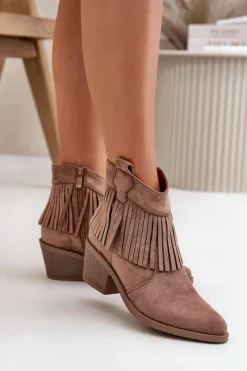 Best Damskie buty S.Barski Botki Kowbojki Damskie Na Zamek Eko Zamszowe Brązowe S.Barski HY42-127 Brązowy