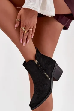 Botki Na Słupku|Botki Ażurowe>Damskie buty S.Barski Botki Kowbojki Damskie Na Obcasie S.Barski HY52-538 Czarne Czarny