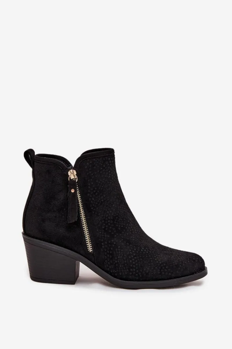 Botki Na Słupku|Botki Ażurowe>Damskie buty S.Barski Botki Kowbojki Damskie Na Obcasie S.Barski HY52-538 Czarne Czarny