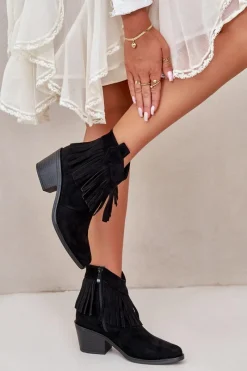 Online Damskie buty S.Barski Botki Kowbojki Damskie Na Zamek Eko Zamszowe Czarne S.Barski HY42-127