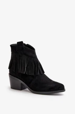 Online Damskie buty S.Barski Botki Kowbojki Damskie Na Zamek Eko Zamszowe Czarne S.Barski HY42-127