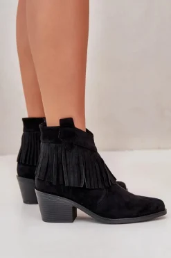 Online Damskie buty S.Barski Botki Kowbojki Damskie Na Zamek Eko Zamszowe Czarne S.Barski HY42-127