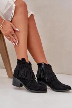 Online Damskie buty S.Barski Botki Kowbojki Damskie Na Zamek Eko Zamszowe Czarne S.Barski HY42-127