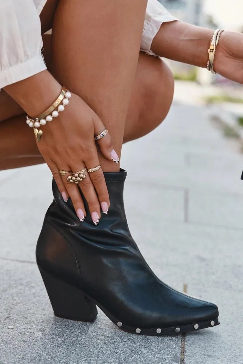 New Botki Kowbojki Damskie Z Eko Skóry Na Słupku Czarne Abrielle Damskie Botki Ocieplane|Botki Na Słupku