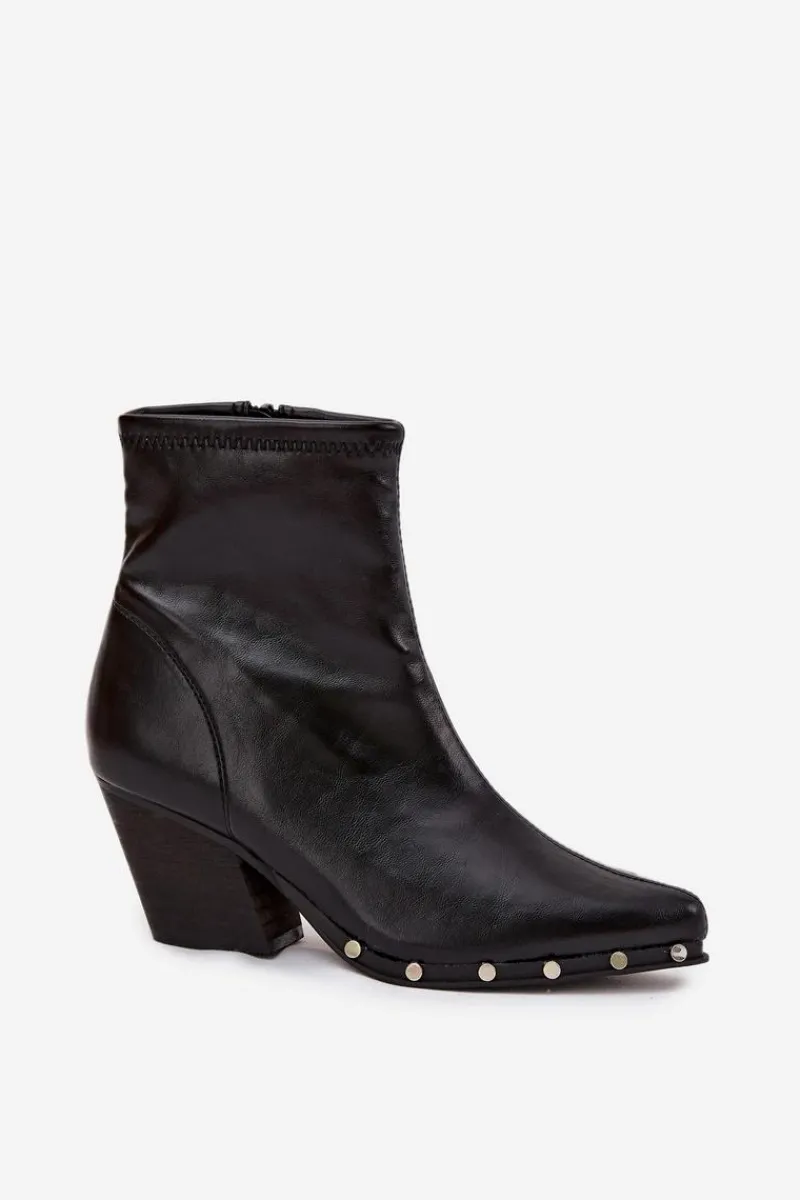 New Botki Kowbojki Damskie Z Eko Skóry Na Słupku Czarne Abrielle Damskie Botki Ocieplane|Botki Na Słupku