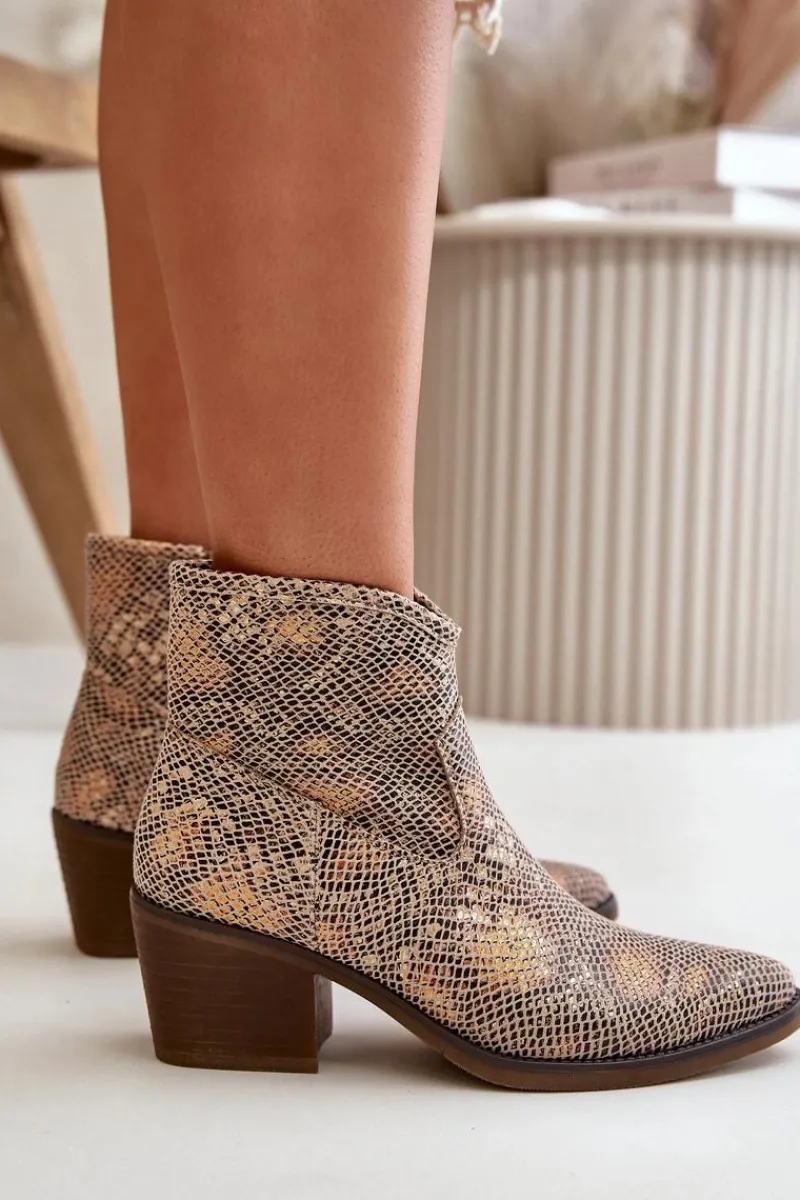 Sale Botki Kowbojki Damskie Zapinane Na Zamek Zwierzęcy Wzór Złote Merisine Damskie Botki Ażurowe|Brązowe I Beżowe Botki