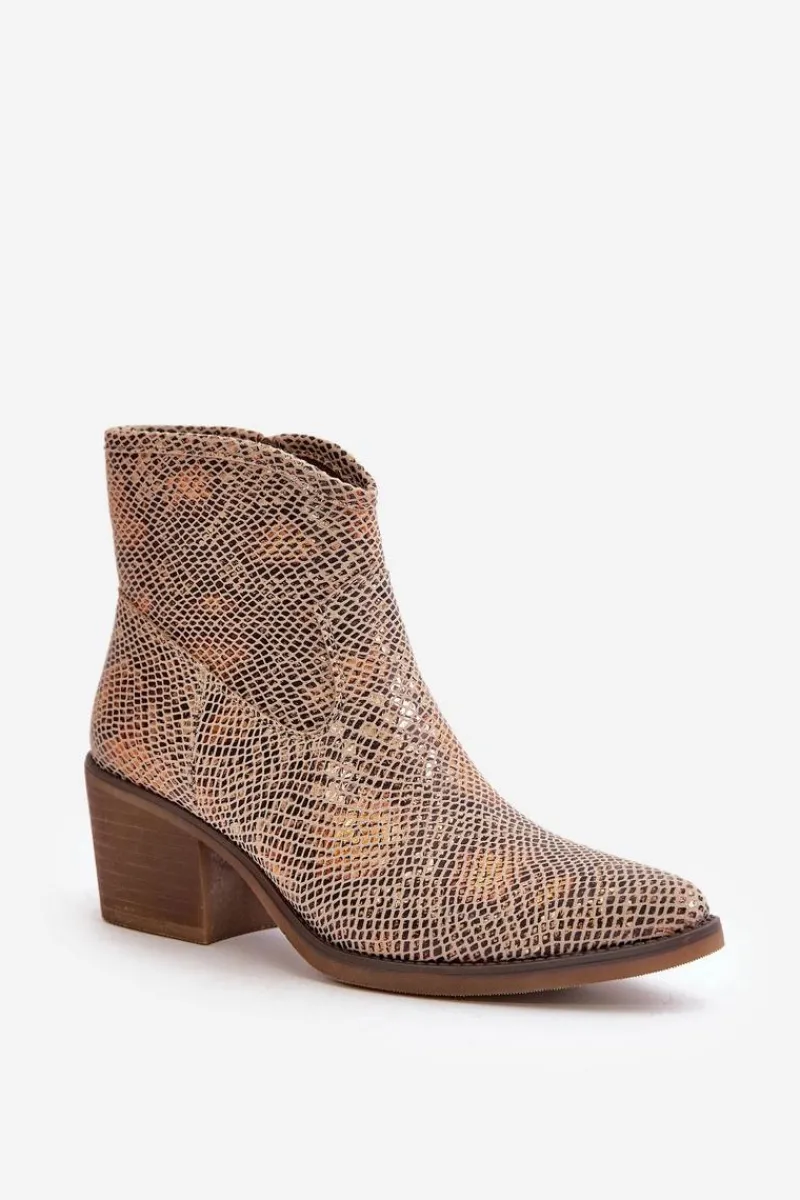 Sale Botki Kowbojki Damskie Zapinane Na Zamek Zwierzęcy Wzór Złote Merisine Damskie Botki Ażurowe|Brązowe I Beżowe Botki