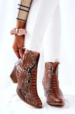 New Boto Botki Kowbojki Lewski Brązowy Wężowy Wzór EV28