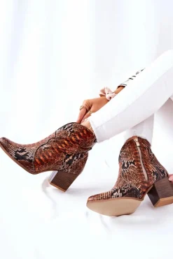 New Boto Botki Kowbojki Lewski Brązowy Wężowy Wzór EV28