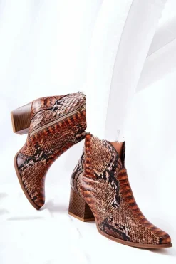 New Boto Botki Kowbojki Lewski Brązowy Wężowy Wzór EV28