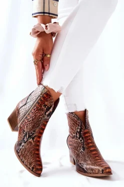 New Boto Botki Kowbojki Lewski Brązowy Wężowy Wzór EV28