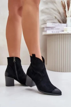 Sale Buty damskie Vinceza Botki Kowbojki Na Słupku Ocieplane Z Eko Zamszu Vinceza 58345 Czarne Czarny