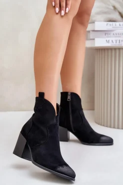 Sale Buty damskie Vinceza Botki Kowbojki Na Słupku Ocieplane Z Eko Zamszu Vinceza 58345 Czarne Czarny