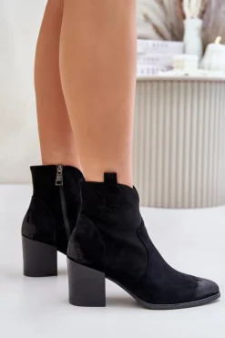 Sale Buty damskie Vinceza Botki Kowbojki Na Słupku Ocieplane Z Eko Zamszu Vinceza 58345 Czarne Czarny