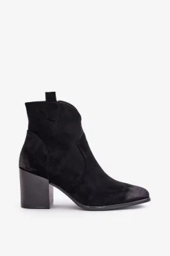 Sale Buty damskie Vinceza Botki Kowbojki Na Słupku Ocieplane Z Eko Zamszu Vinceza 58345 Czarne Czarny