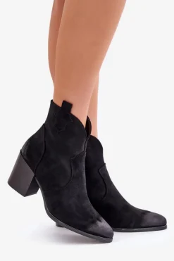 Sale Buty damskie Vinceza Botki Kowbojki Na Słupku Ocieplane Z Eko Zamszu Vinceza 58345 Czarne Czarny