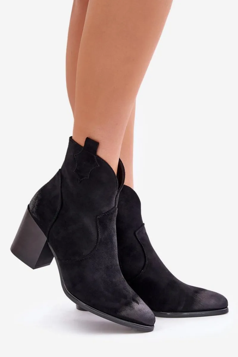 Sale Buty damskie Vinceza Botki Kowbojki Na Słupku Ocieplane Z Eko Zamszu Vinceza 58345 Czarne Czarny