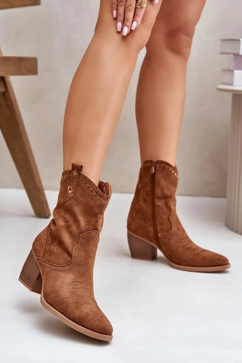 Best Boto Botki Kowbojki Na Słupku Z Eko Zamszu Camel Narinae