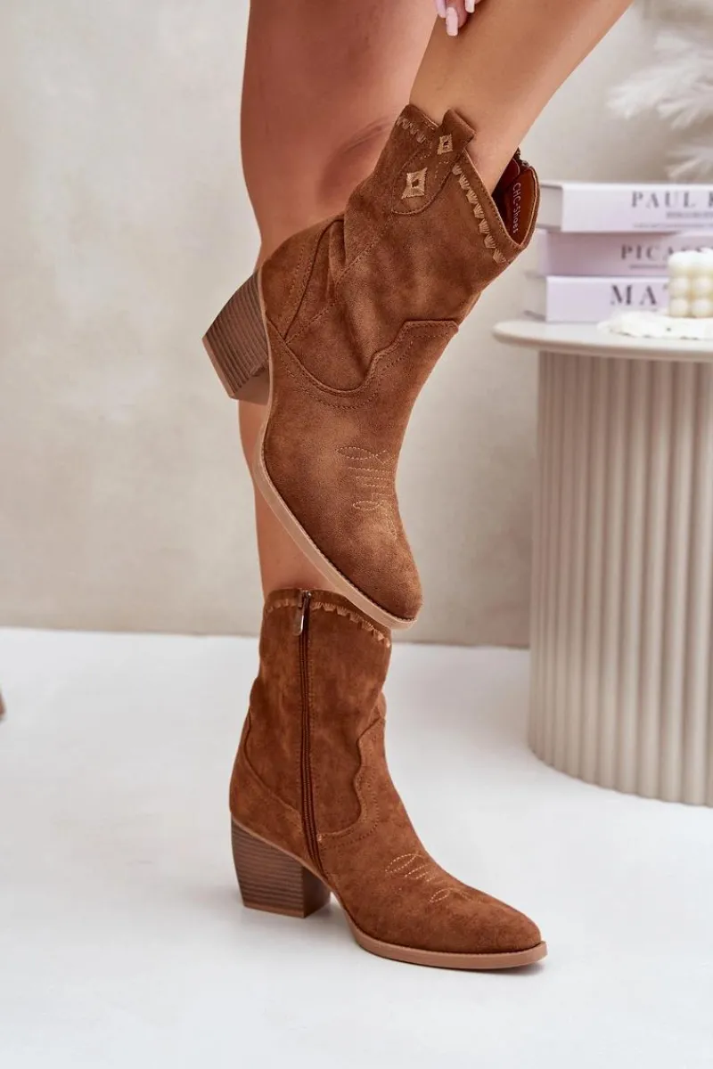 Best Boto Botki Kowbojki Na Słupku Z Eko Zamszu Camel Narinae