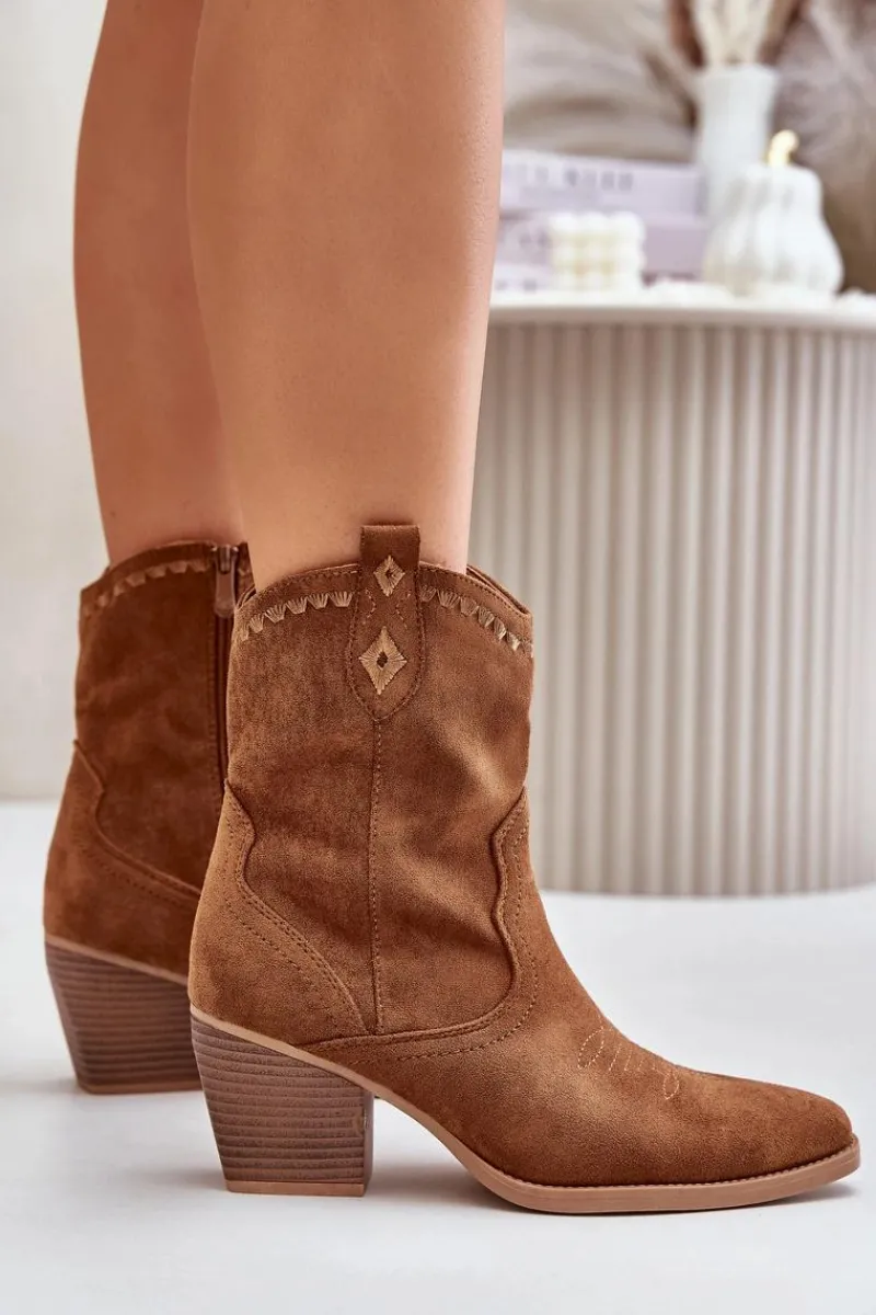 Best Boto Botki Kowbojki Na Słupku Z Eko Zamszu Camel Narinae