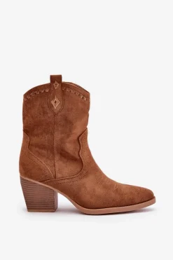 Best Boto Botki Kowbojki Na Słupku Z Eko Zamszu Camel Narinae