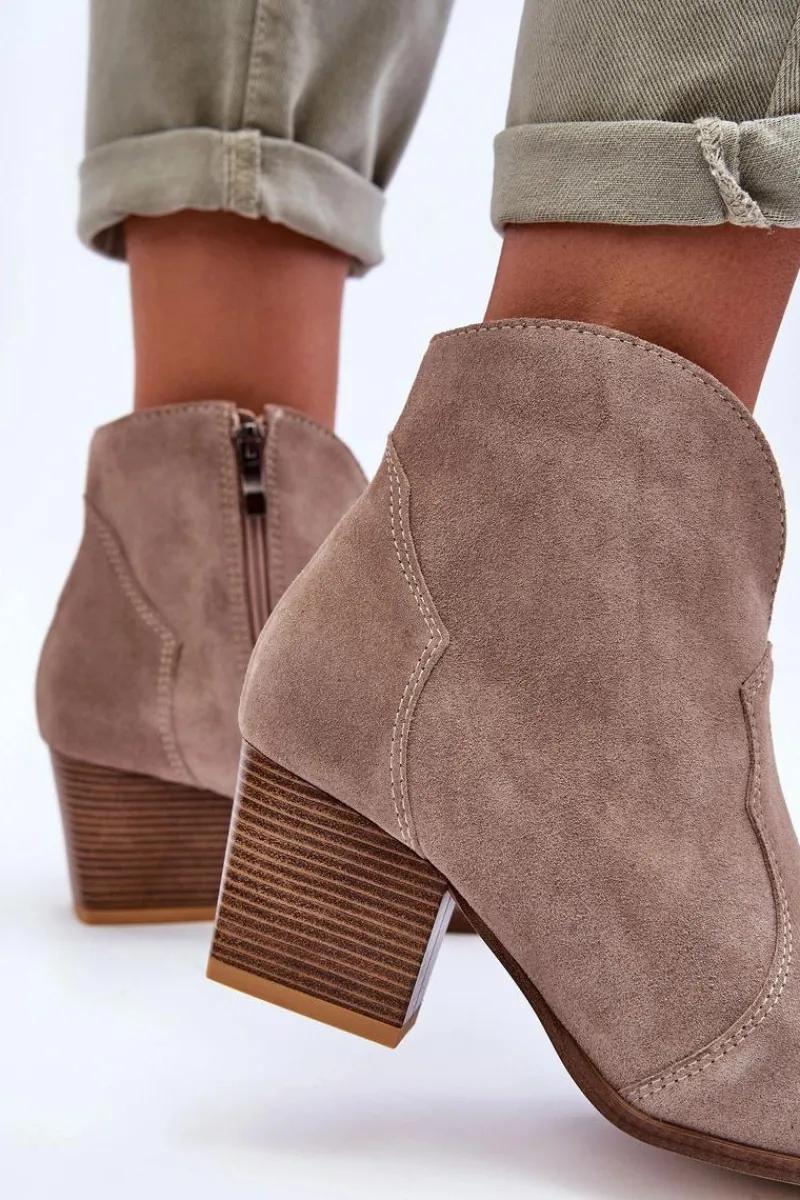 Hot Botki Kowbojki Zamszowe Lewski EV28 Beżowe Damskie Botki Na Słupku|Brązowe I Beżowe Botki