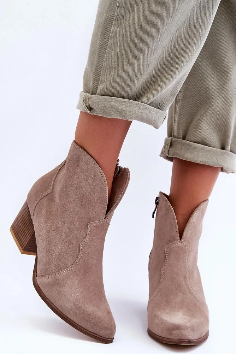 Hot Botki Kowbojki Zamszowe Lewski EV28 Beżowe Damskie Botki Na Słupku|Brązowe I Beżowe Botki