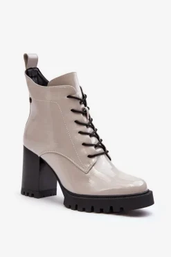 Online Damskie buty S.Barski Botki Lakierowane Na Słupku Ocieplane Jasnoszare S.Barski MR870-54