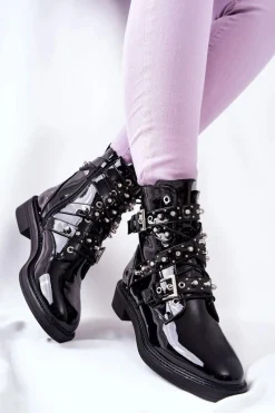 Best Botki Lakierowane Z Paskami Czarne Loristy Damskie Czarne Botki|Botki Zimowe Damskie
