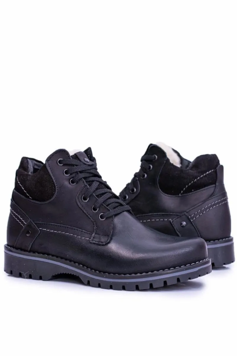 Outlet Boto Botki Męskie i Młodzieżowe Czarne Ocieplone Polarem Komodo 885