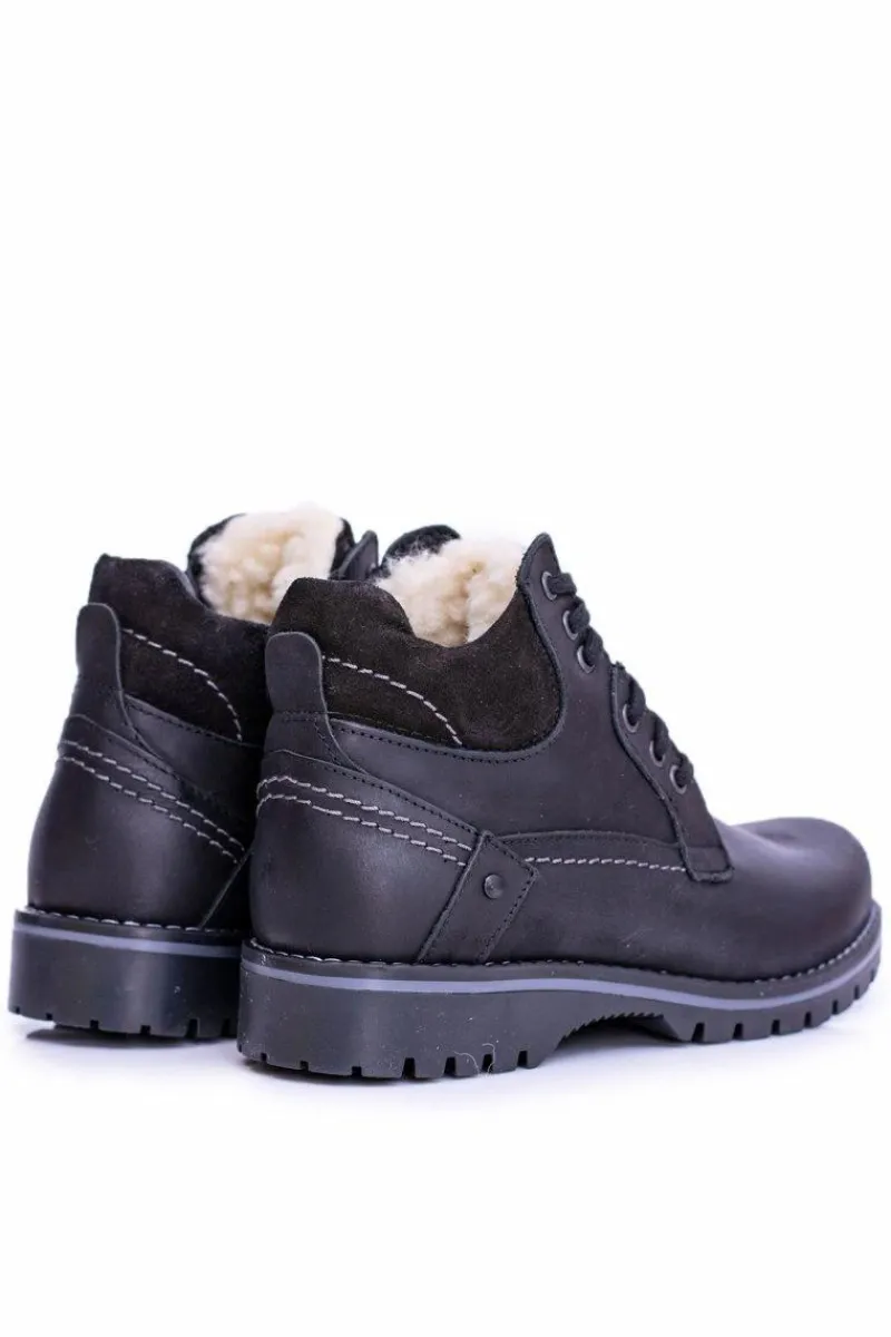Outlet Boto Botki Męskie i Młodzieżowe Czarne Ocieplone Polarem Komodo 885