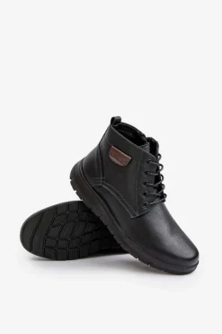 Hot Evento Botki Męskie Ocieplane Na Zamek Sznurowane Czarne Hlimena