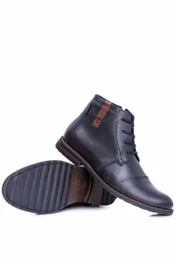 Sale Boto Botki Męskie Skórzane Czarne Trzewiki Testo