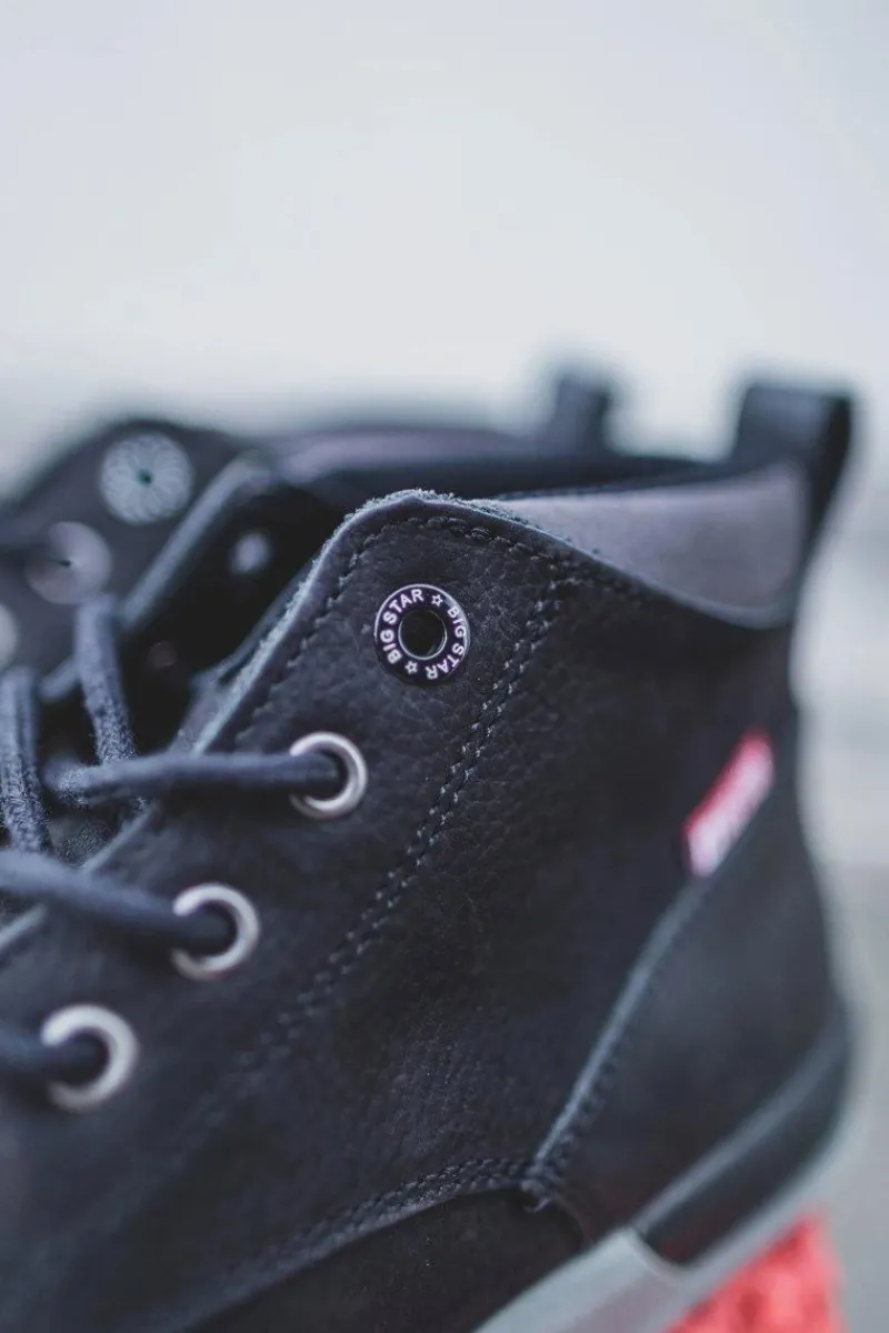 Botki Męskie>Big Star Shoes Botki Męskie Skórzane Trzewiki Big Star Czarne EE174197