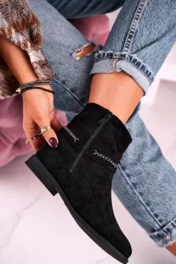 Hot Boto Botki Na Koturnie Z Łańcuszkiem Zamszowe Czarne Eliza