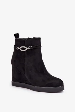 New Botki Na Koturnie Z Ozdobnym Paskiem Czarne Kaiviana Damskie Botki Ocieplane|Botki Na Koturnie
